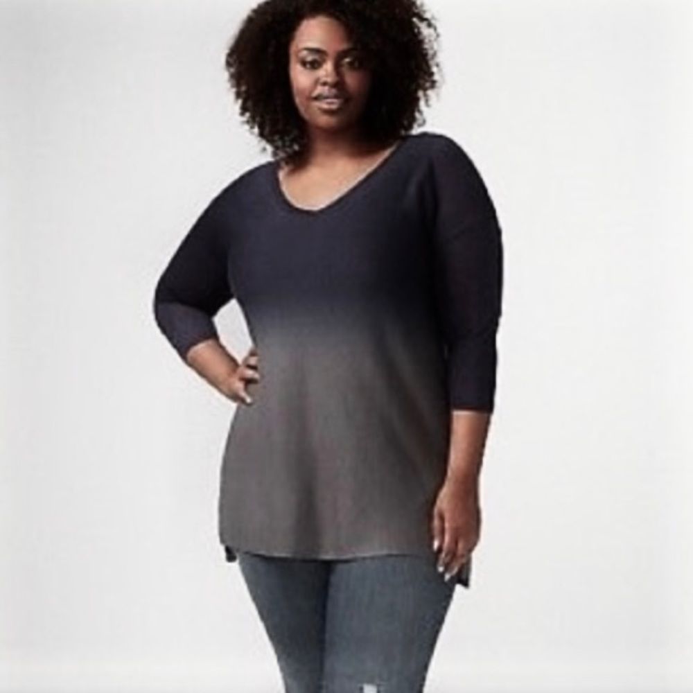 Lane Bryant Dark Blue/Black and Grey Ombré V-Neck Sweater